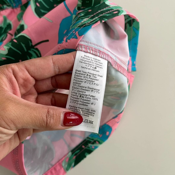 J.Crew Factory (L) Swim Trunks Shorts Flex Swimwear Leaves Pink Green Blue - Picture 7 of 10